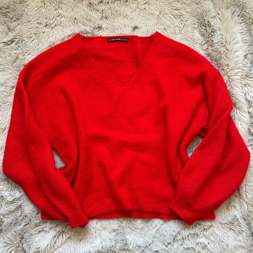 NWOT Threadbare Red V-Neck Sweater - Picture 3 of 5